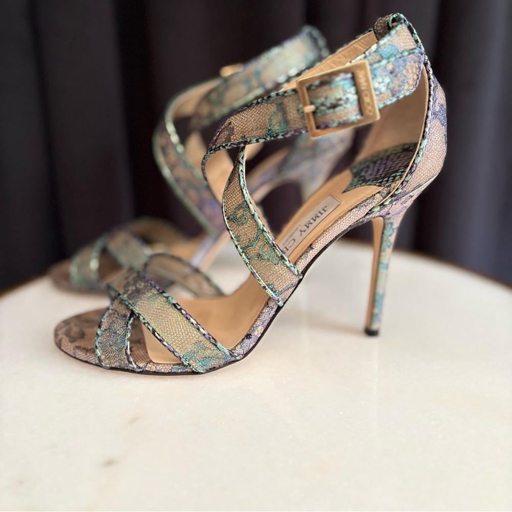 EUC Jimmy Choo Lottie Holographic Iridescent Lace Heels | 38.5 (8.5) - Picture 2 of 16